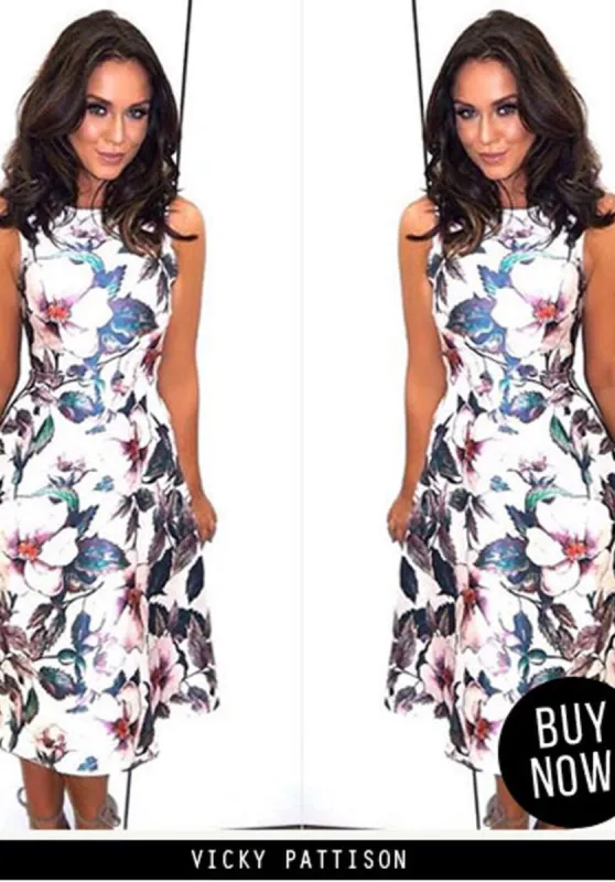 Floral Printed Midi Skater  Dress sold by AX Paris