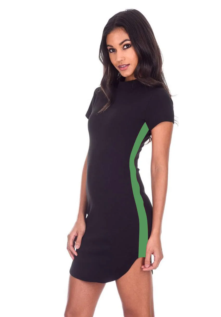 Black Mini Dress With Green Panel Detail sold by AX Paris
