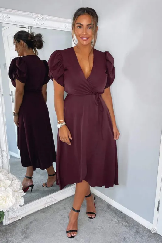 Plum Wrap Over Tie Midi Dress sold by AX Paris