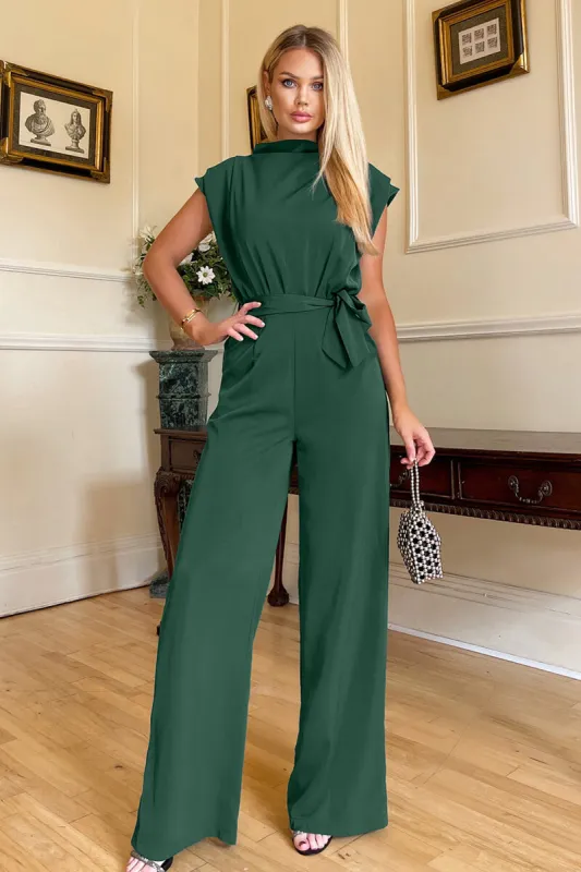 Teal Tie Waist Wide Leg Jumpsuit sold by AX Paris