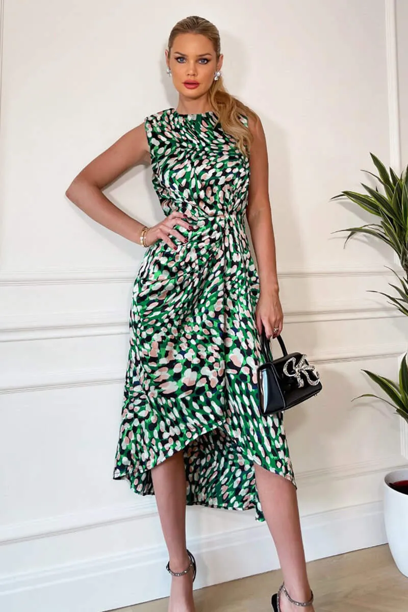 Green Printed Gathered Waist Midi Dress With Padded Shoulders sold by AX Paris product image thumbnail 2