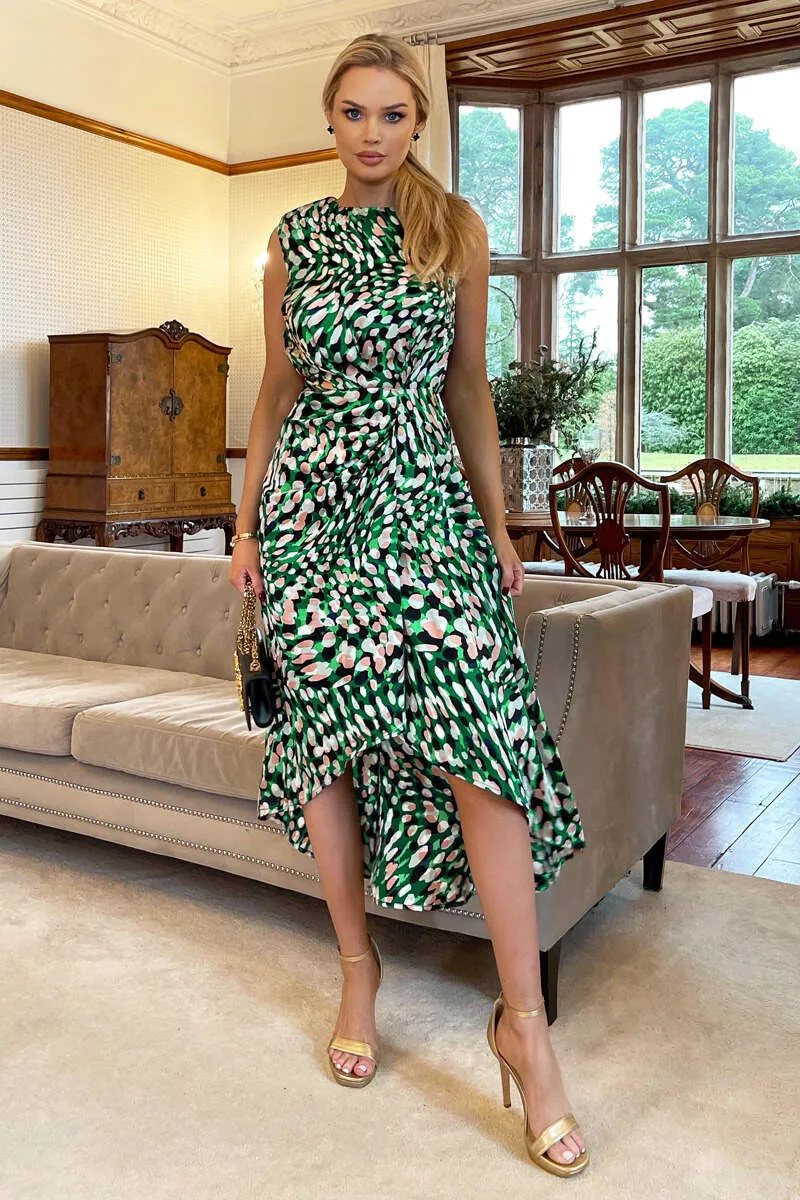 Green Printed Gathered Waist Midi Dress With Padded Shoulders sold by AX Paris product image thumbnail 3
