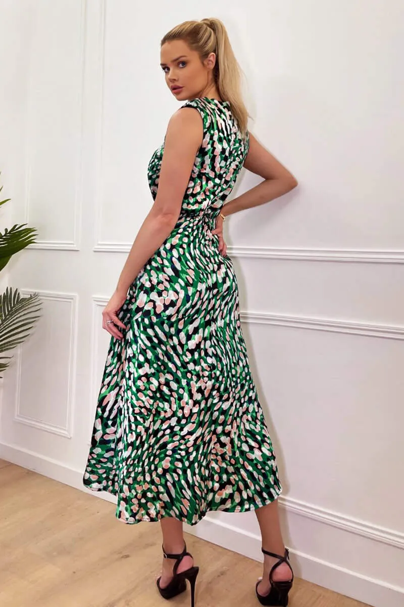 Green Printed Gathered Waist Midi Dress With Padded Shoulders sold by AX Paris product image thumbnail 4