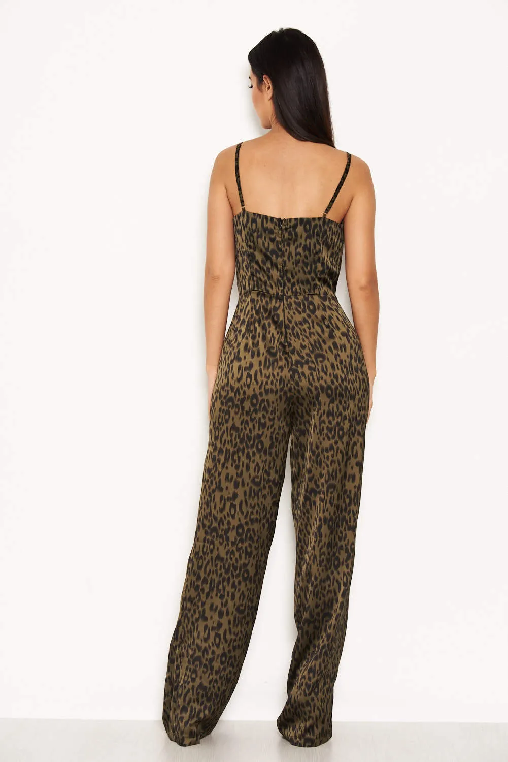 Khaki Animal Print V Neck Jumpsuit sold by AX Paris product image thumbnail 3
