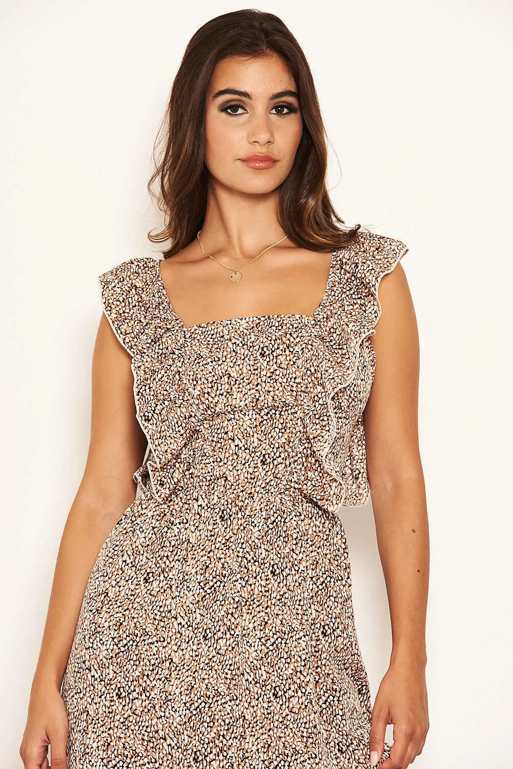 Beige Printed Frill Mini Dress sold by AX Paris product image thumbnail 4