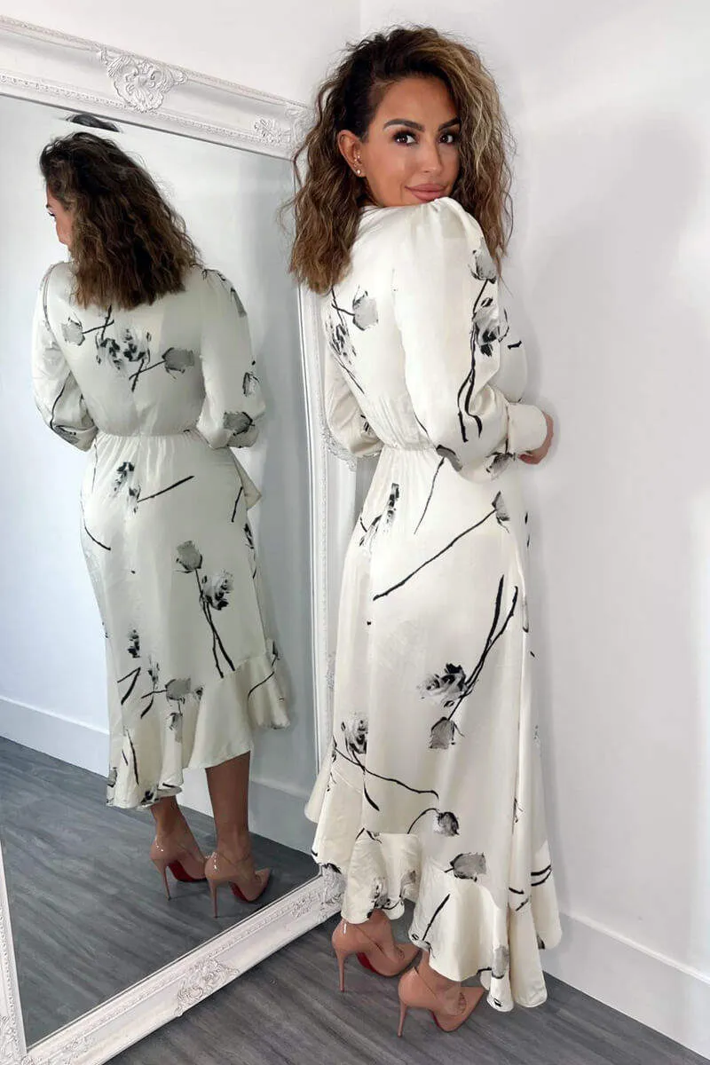 Stone Floral Printed Wrap Over Long Sleeve Dress sold by AX Paris product image thumbnail 3