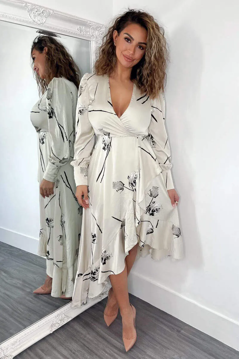 Stone Floral Printed Wrap Over Long Sleeve Dress sold by AX Paris product image thumbnail 2