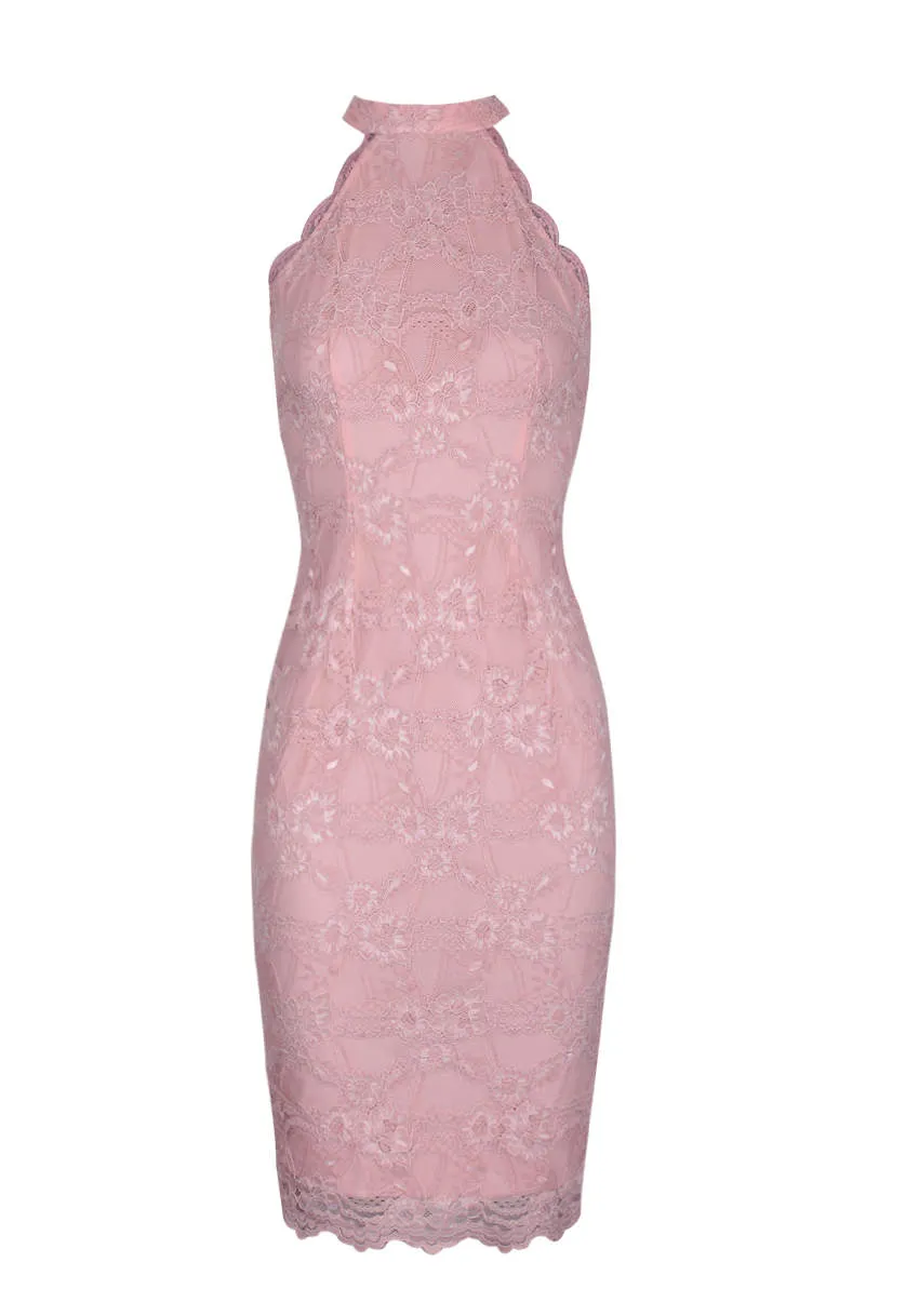 Blush Choker Neck Midi Lace Dress sold by AX Paris product image thumbnail 4