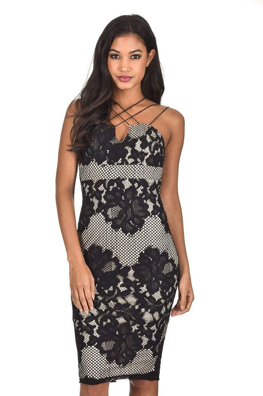 Black Crochet Strappy Midi Dress sold by AX Paris