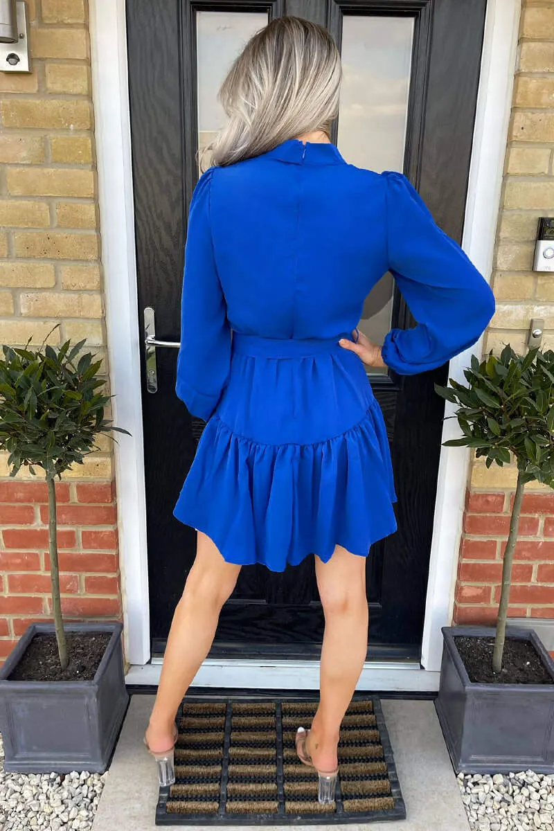 Blue High Neck Button Frill Hem Dress sold by AX Paris product image thumbnail 4