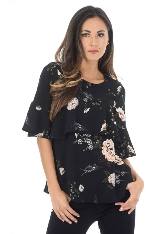 Black Frill Floral Top sold by AX Paris