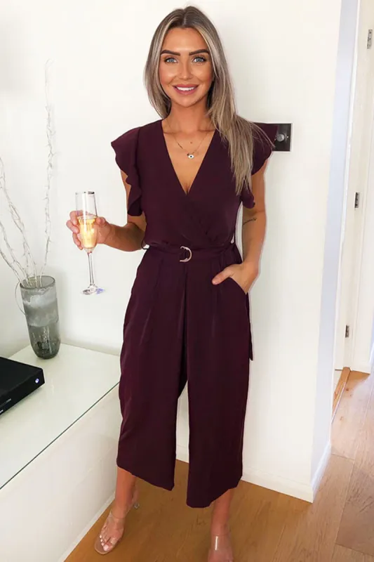 Plum Frill Shoulder Wrap Jumpsuit sold by AX Paris