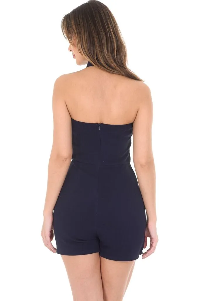 Navy Skort Playsuit With A Choker Neckline sold by AX Paris product image thumbnail 3