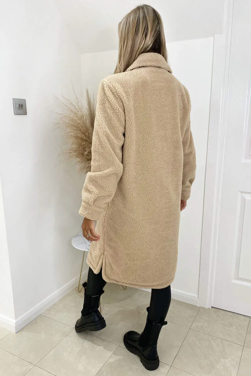 Oatmeal Oversized Teddy Faux Fur Front Pocket Coat sold by AX Paris product image thumbnail 4