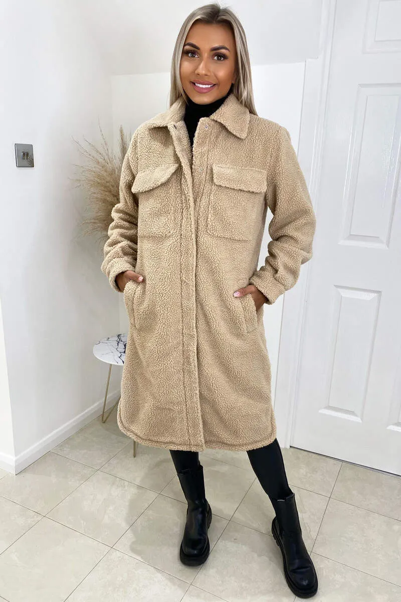 Oatmeal Oversized Teddy Faux Fur Front Pocket Coat sold by AX Paris product image thumbnail 2