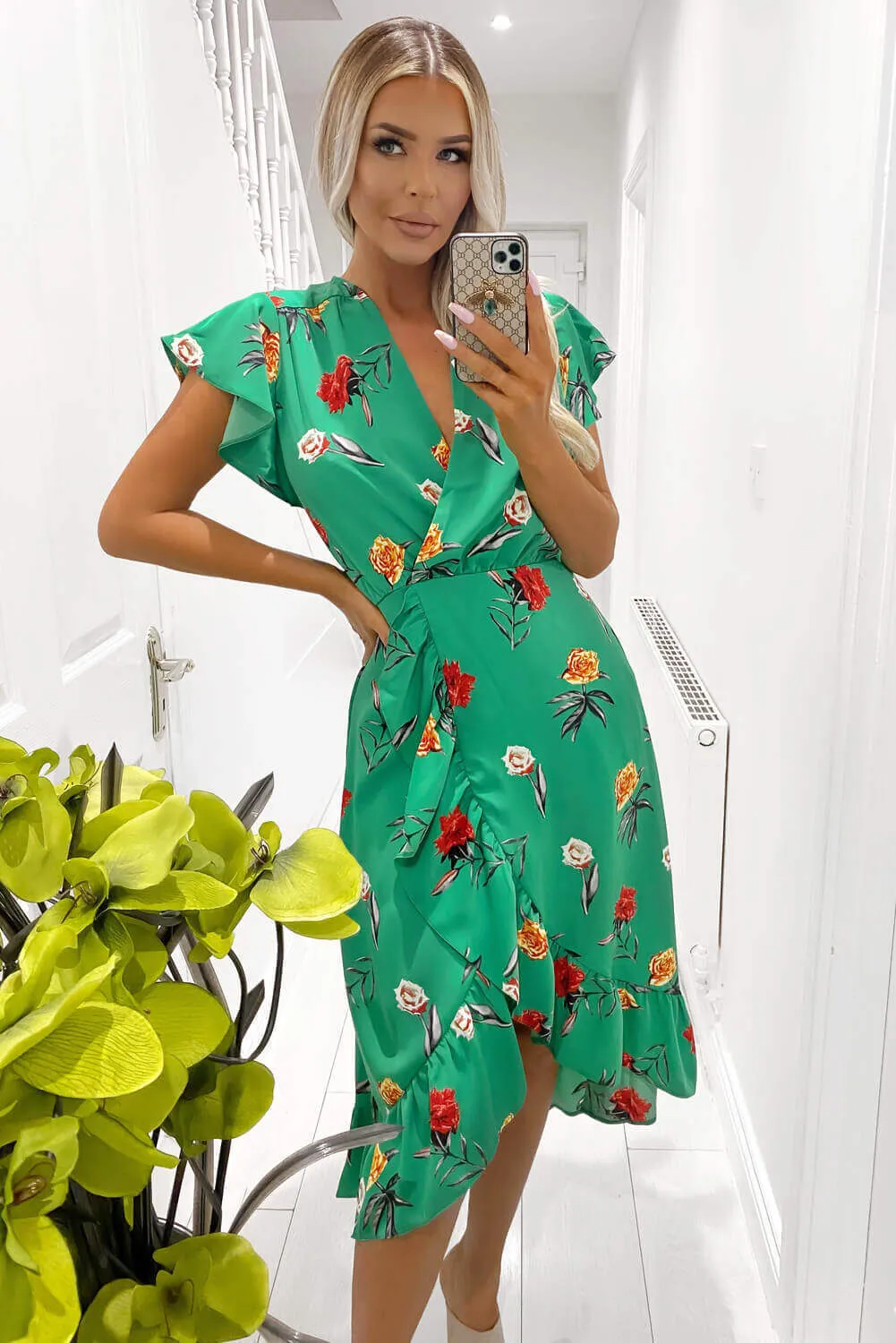 Green Floral Printed Frill Midi Dress sold by AX Paris product image thumbnail 2