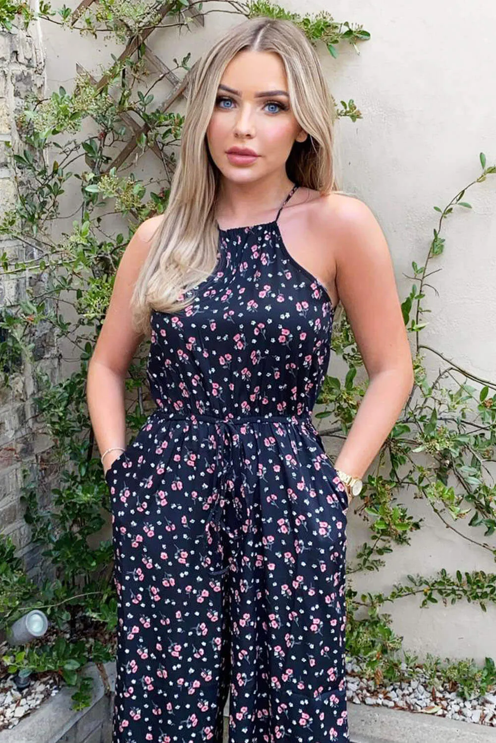 Black Floral Drawstring Culotte Jumpsuit sold by AX Paris product image thumbnail 3