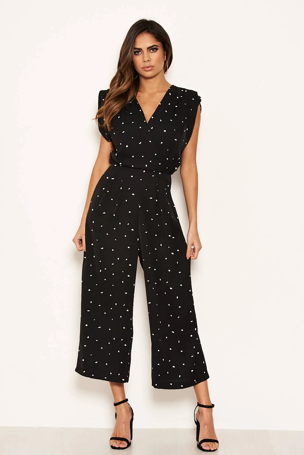 Black Spotty Wrap Culotte Jumpsuit sold by AX Paris product image thumbnail 2