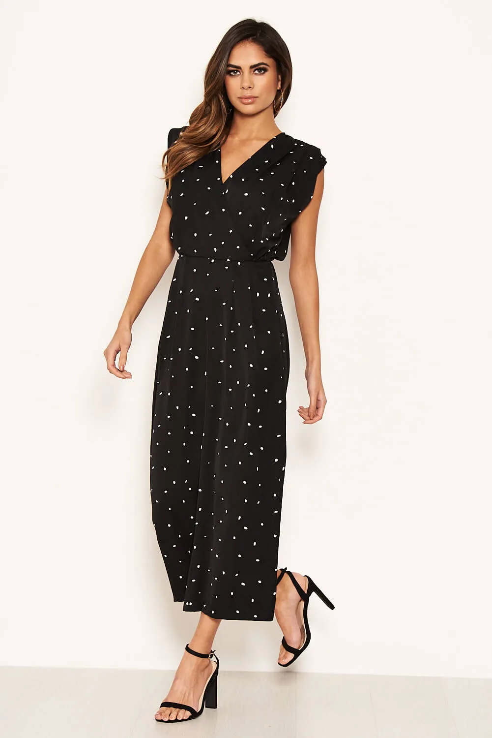 Black Spotty Wrap Culotte Jumpsuit sold by AX Paris product image thumbnail 3