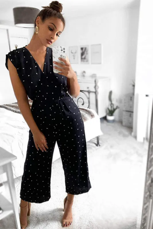 Black Spotty Wrap Culotte Jumpsuit sold by AX Paris