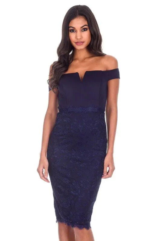 Navy Notch Front Lace Detail Midi Dress sold by AX Paris