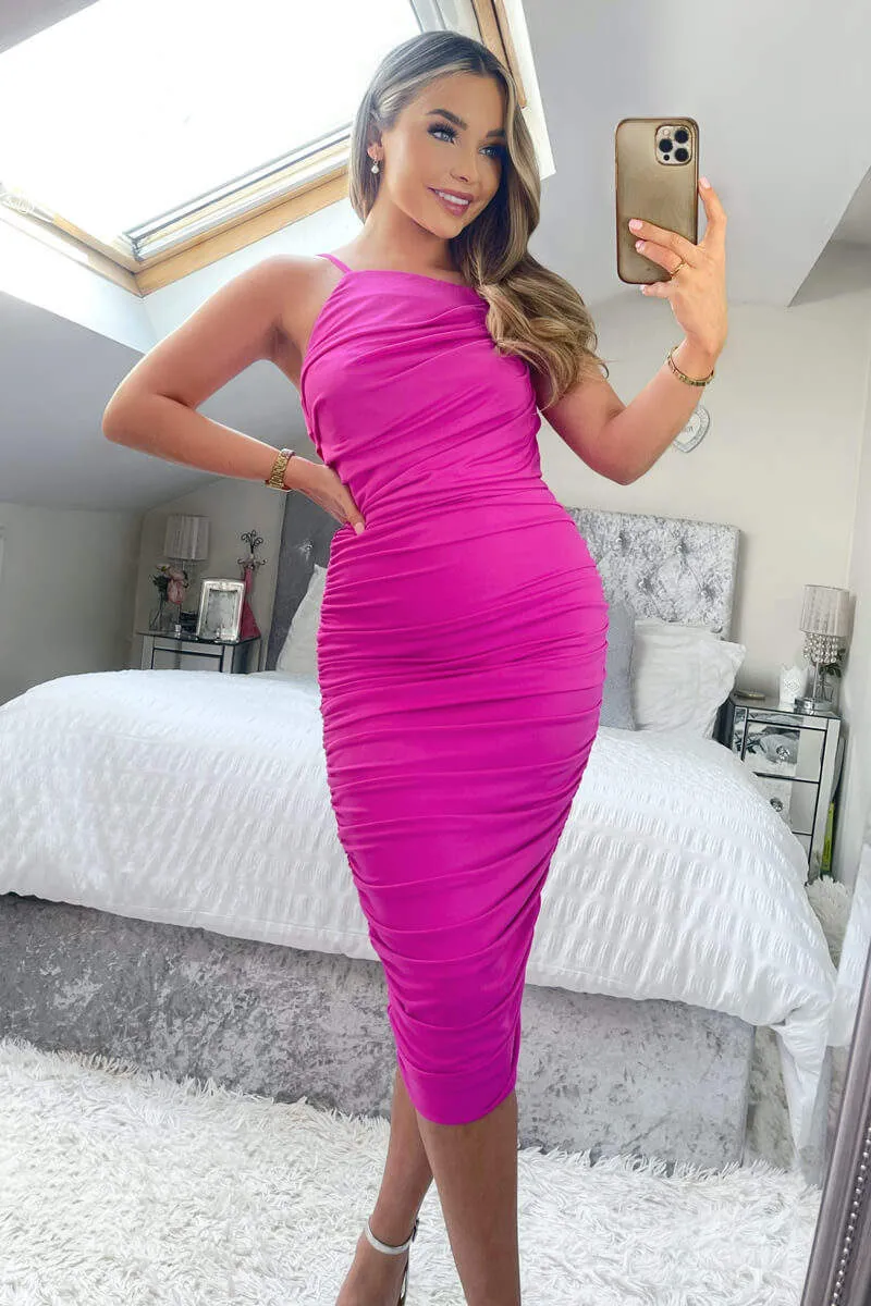 Hot Pink Ruched Pleated Top Midi Dress sold by AX Paris product image thumbnail 2