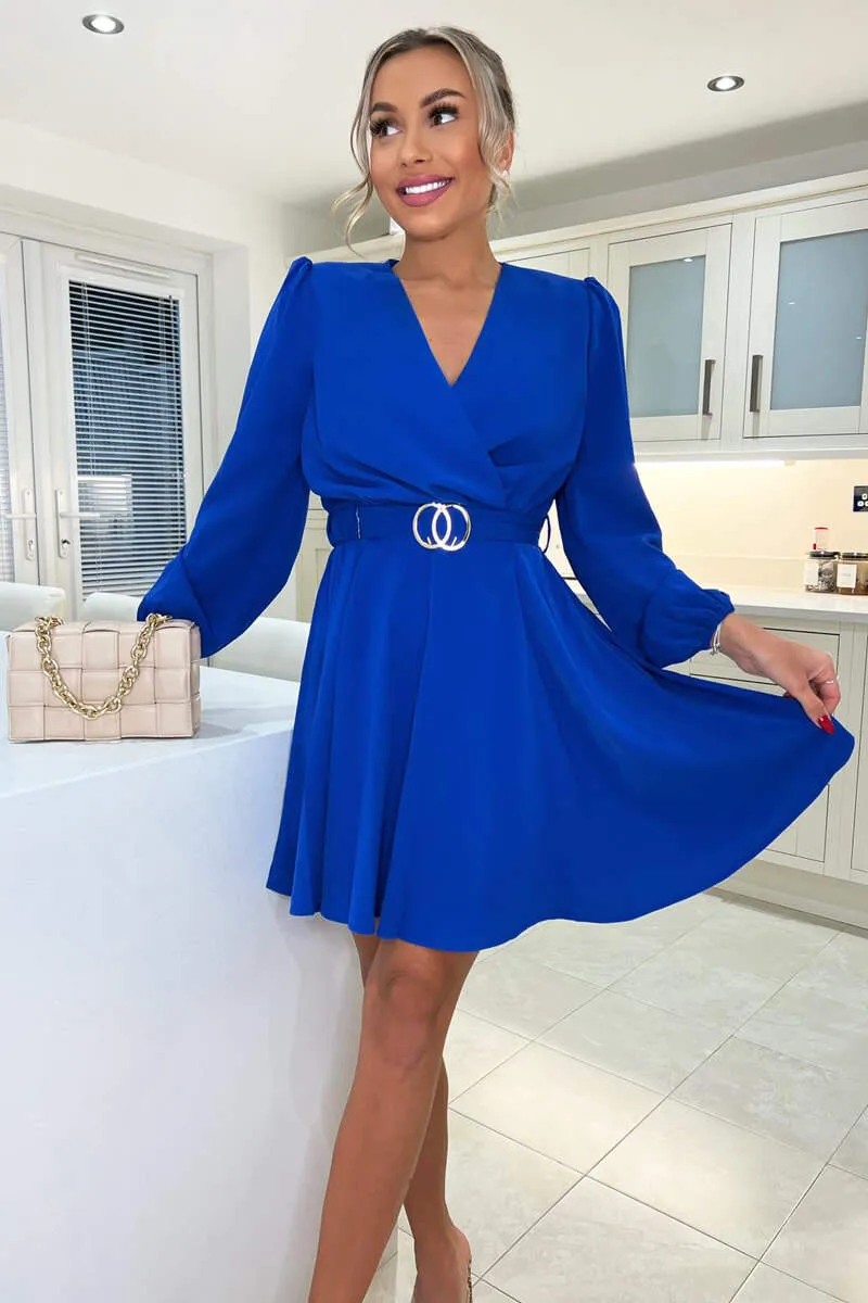 Blue Wrap Over Belted Skater Dress sold by AX Paris product image thumbnail 5