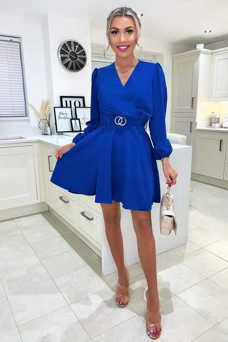 Blue Wrap Over Belted Skater Dress sold by AX Paris product image thumbnail 2