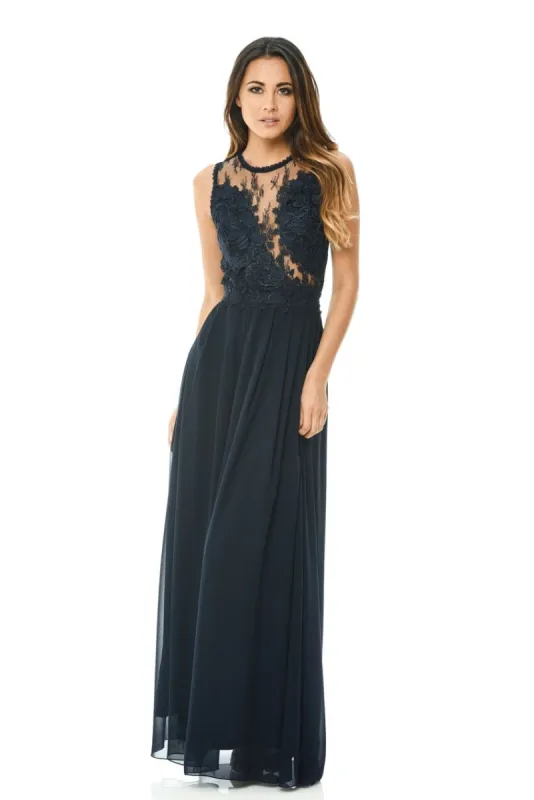 Navy Crochet Top Maxi Dress sold by AX Paris