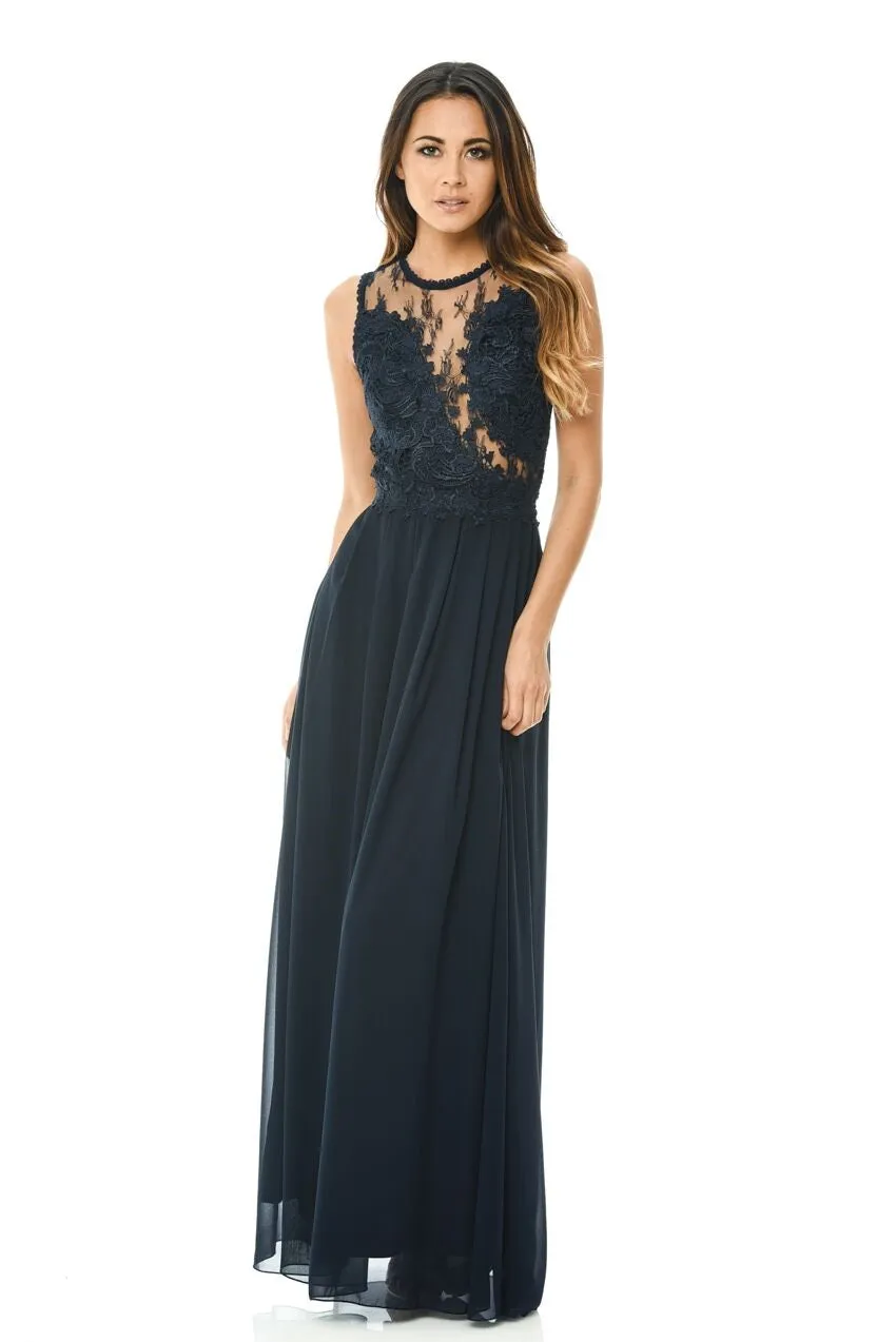 Navy Crochet Top Maxi Dress sold by AX Paris