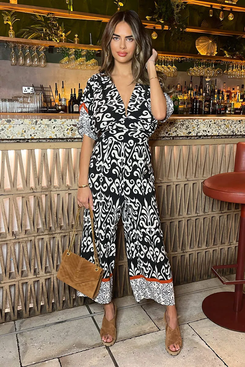 Black And Cream V-Neck Jumpsuit sold by AX Paris product image thumbnail 2