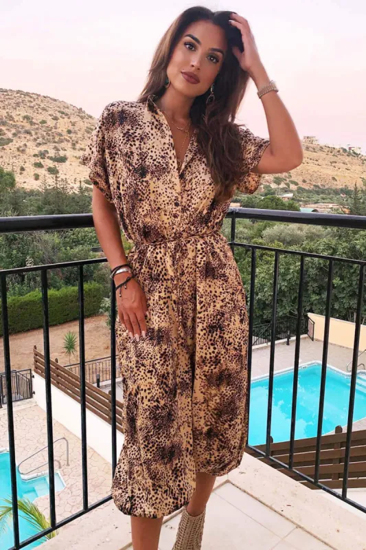 Animal Print Button Up Jumpsuit sold by AX Paris