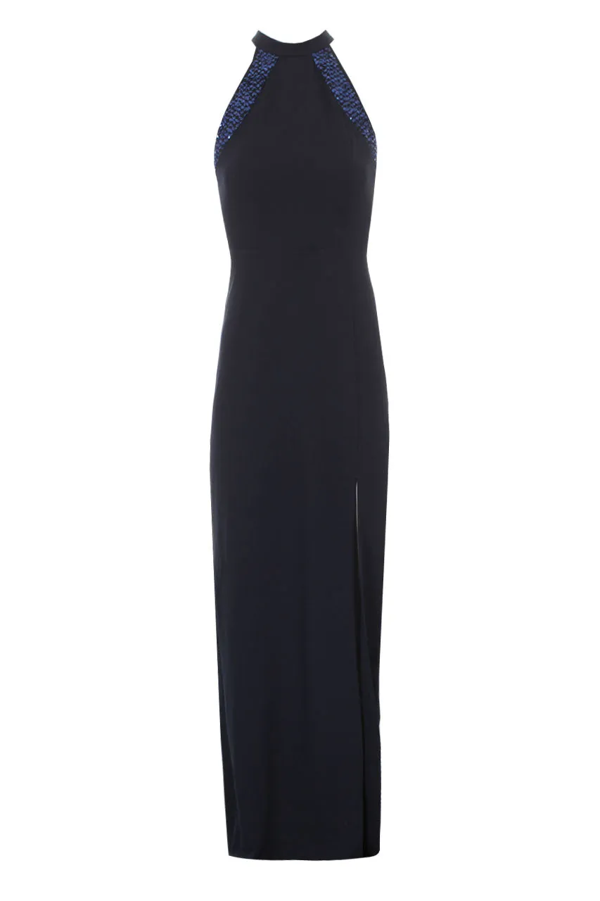 Navy Sequin Panel Detailing Maxi Dress With Thigh Split sold by AX Paris product image thumbnail 4