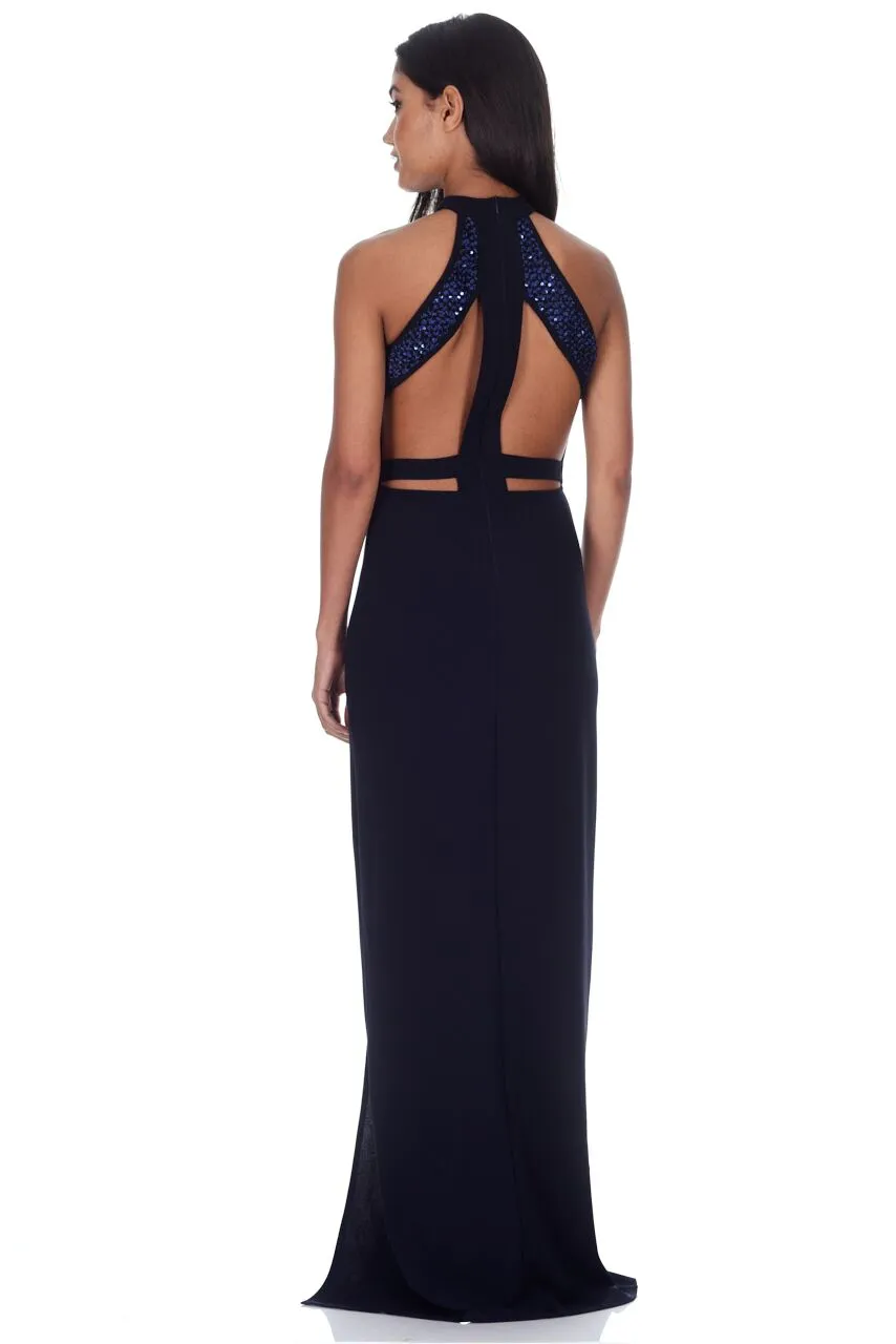 Navy Sequin Panel Detailing Maxi Dress With Thigh Split sold by AX Paris product image thumbnail 3