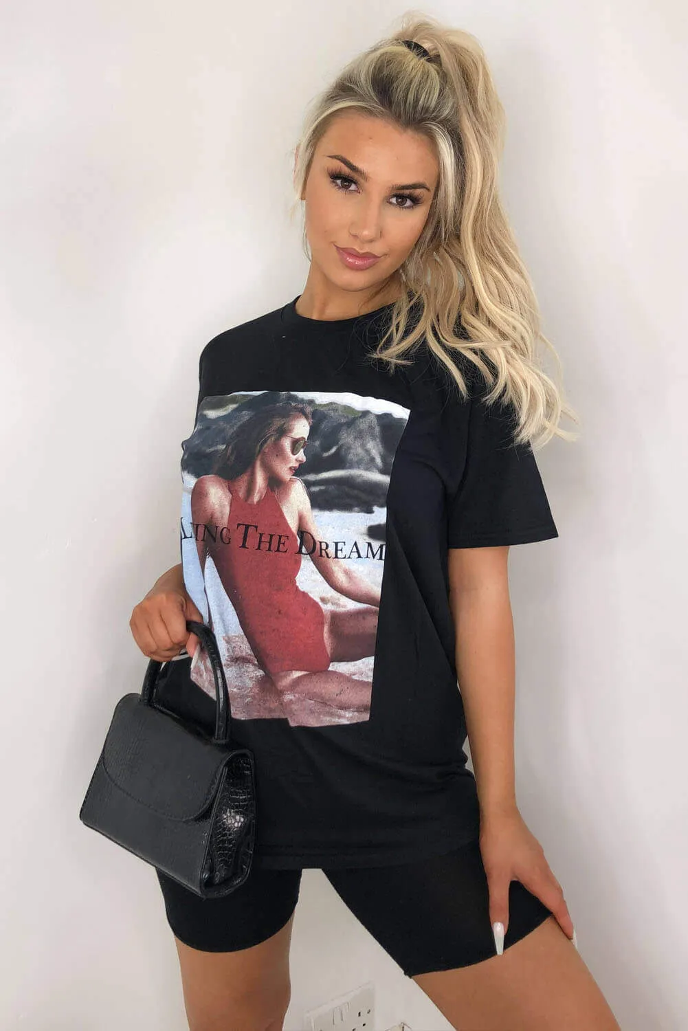 Black Living The Dream Oversized T-Shirt sold by AX Paris product image thumbnail 3