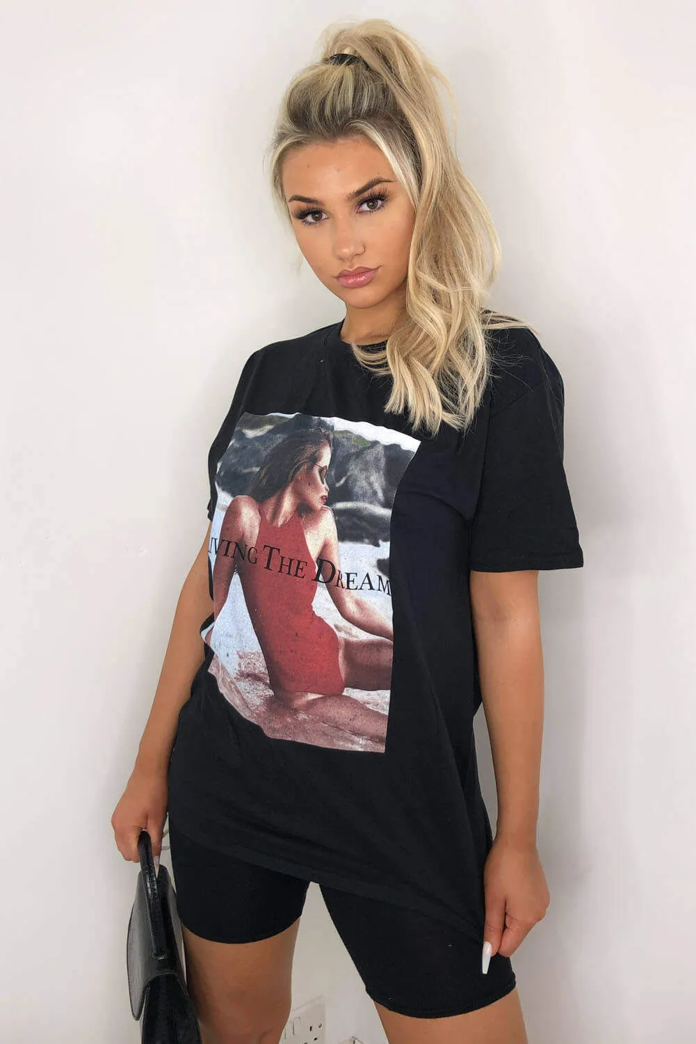 Black Living The Dream Oversized T-Shirt sold by AX Paris product image thumbnail 4