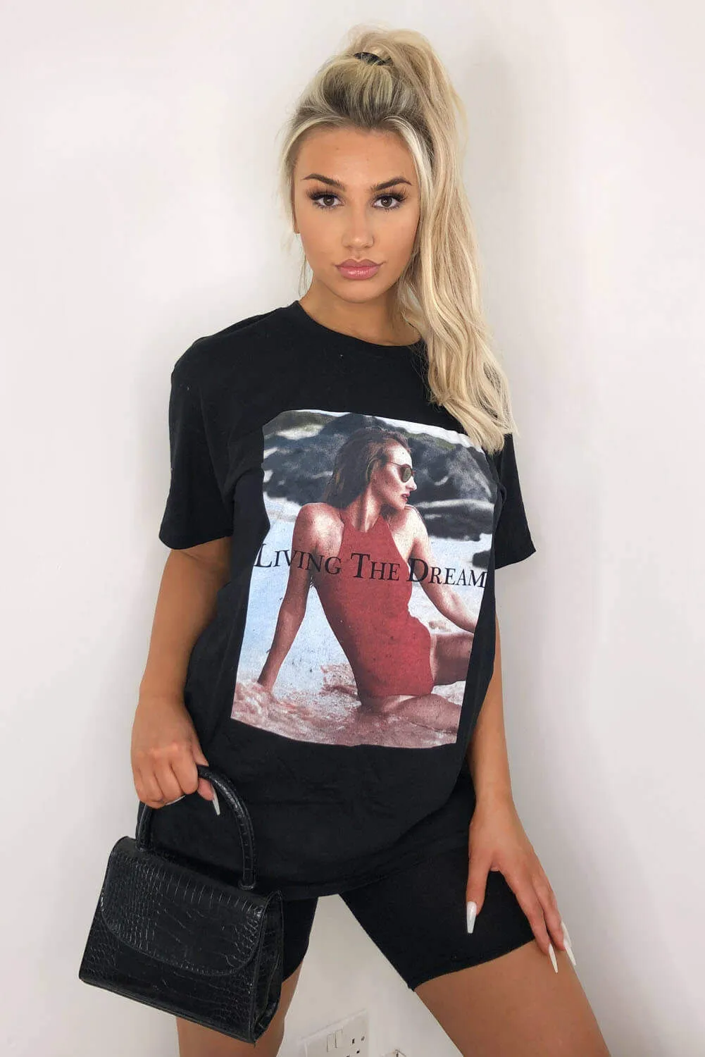 Black Living The Dream Oversized T-Shirt sold by AX Paris