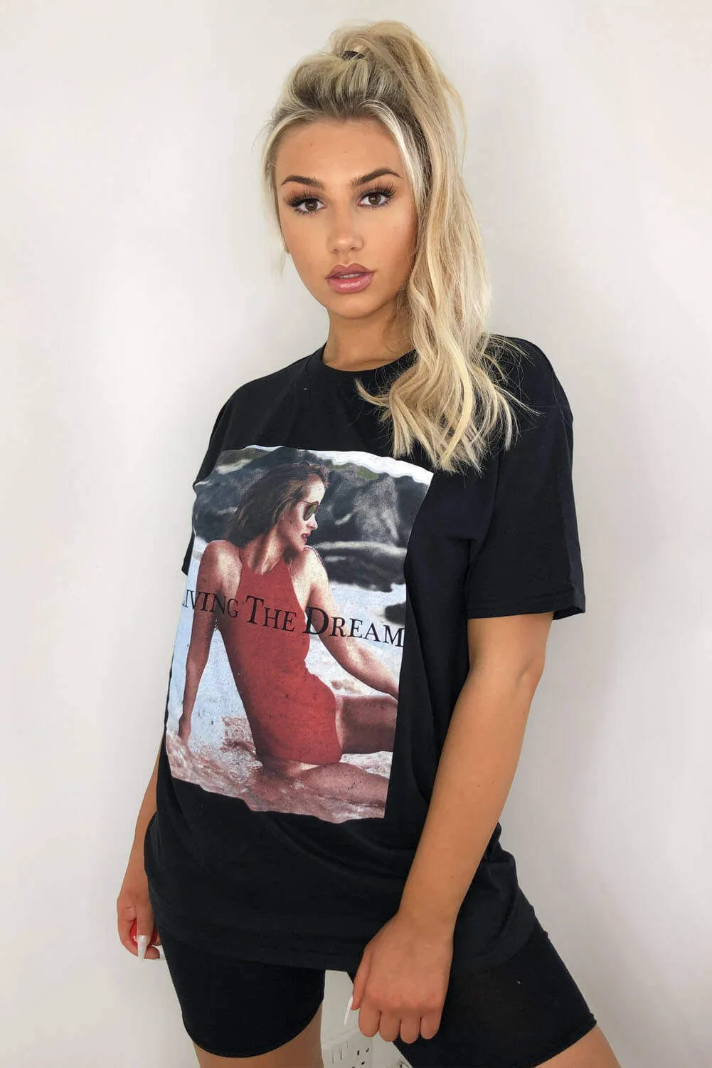 Black Living The Dream Oversized T-Shirt sold by AX Paris product image thumbnail 2