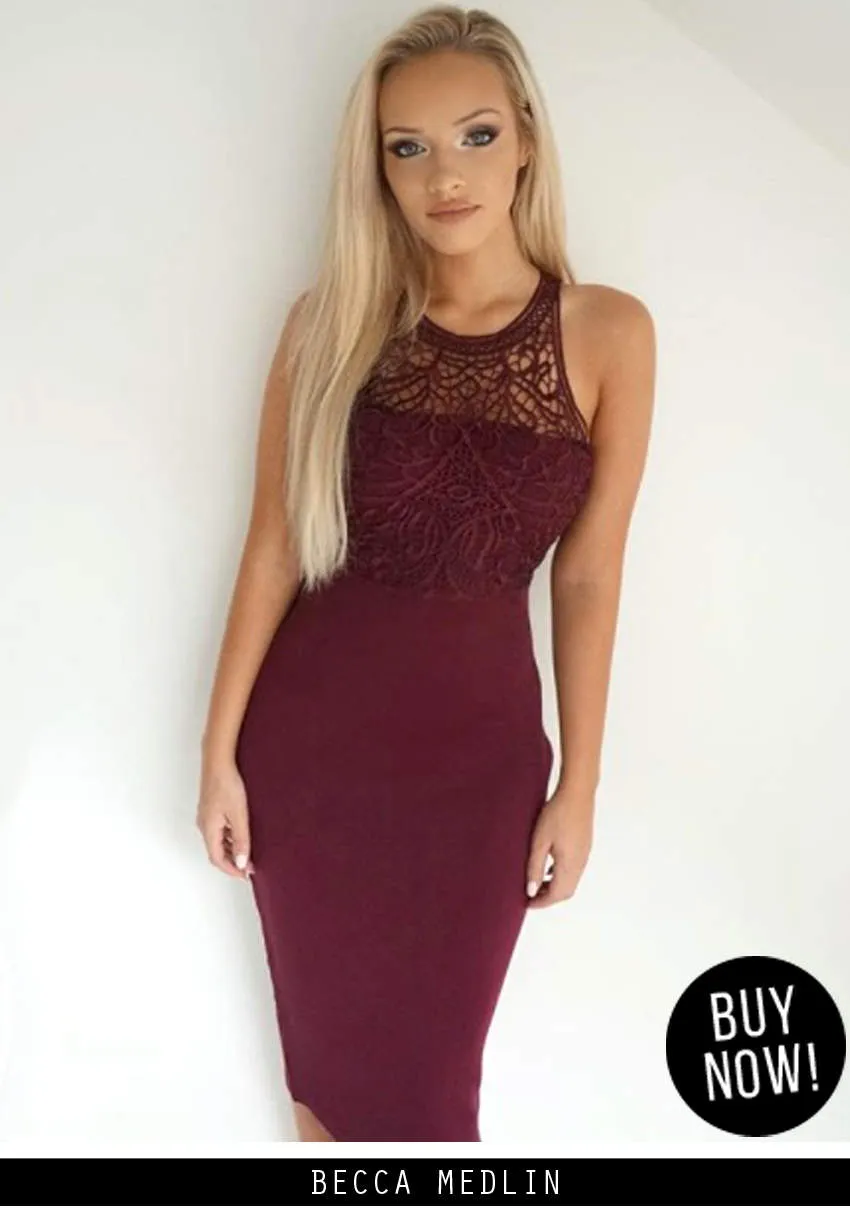 Plum Crochet High Neck Midi Dress sold by AX Paris