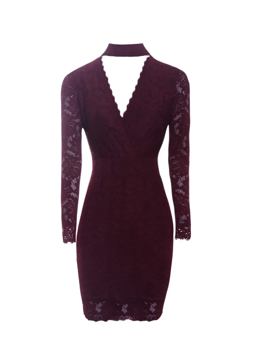 Wine Lace Choker Midi Dress sold by AX Paris product image thumbnail 4
