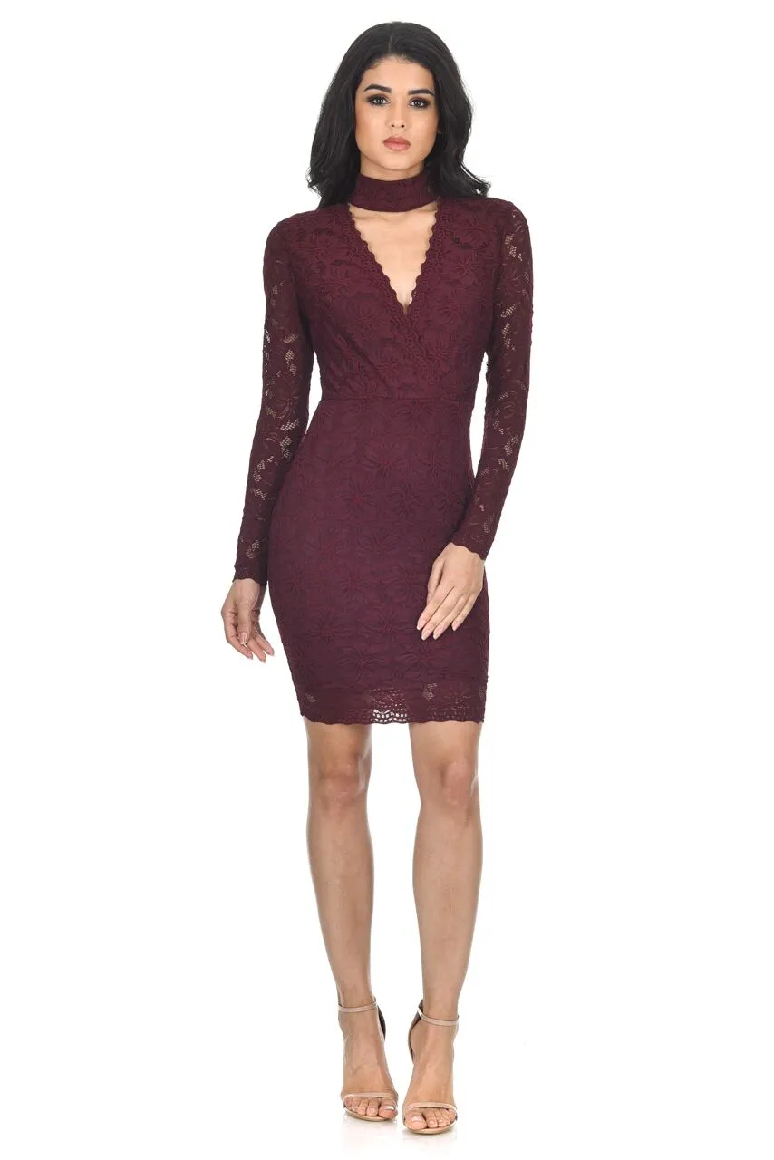 Wine Lace Choker Midi Dress sold by AX Paris product image thumbnail 2