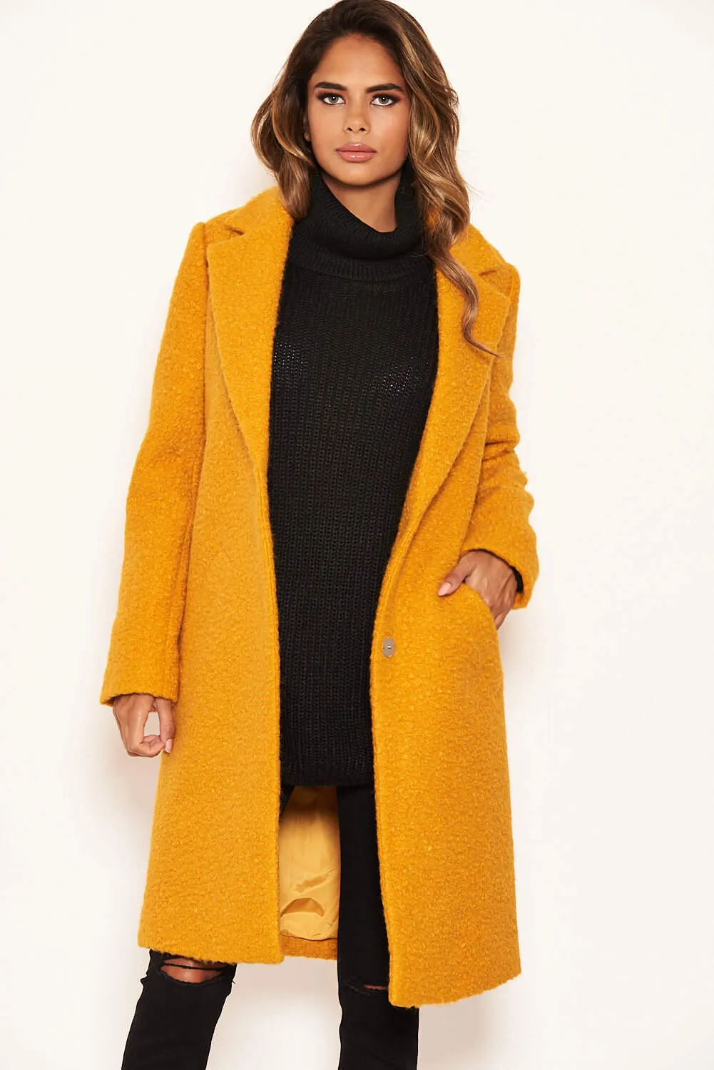 Mustard Long Teddy Coat sold by AX Paris product image thumbnail 2