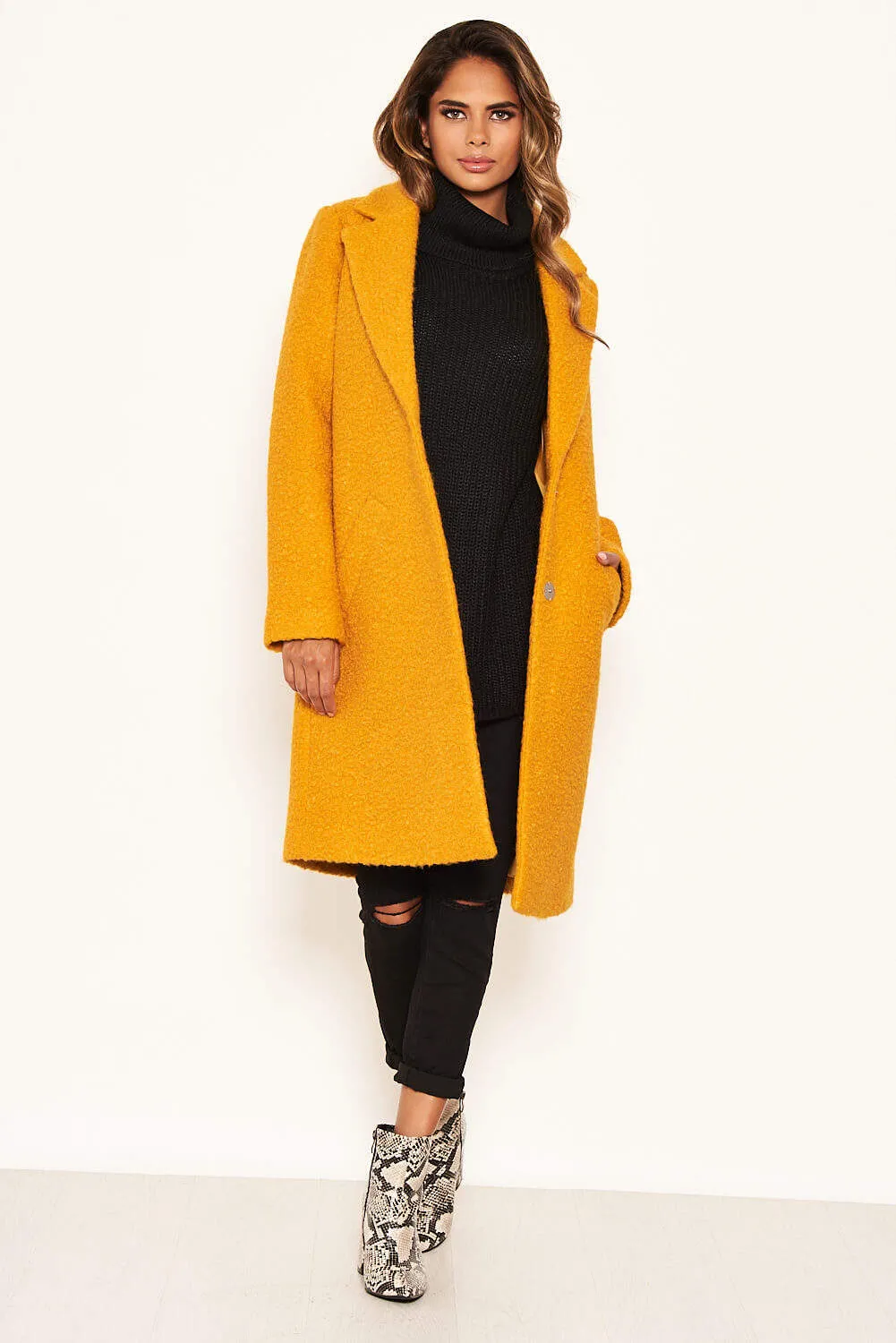 Mustard Long Teddy Coat sold by AX Paris product image thumbnail 3