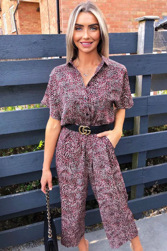 Red Printed Button up Jumpsuit sold by AX Paris