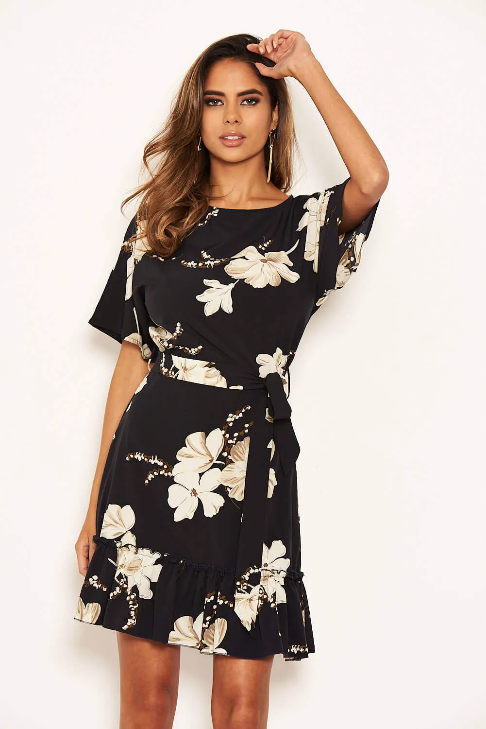 Navy Floral Frill Hem Dress sold by AX Paris product image thumbnail 4