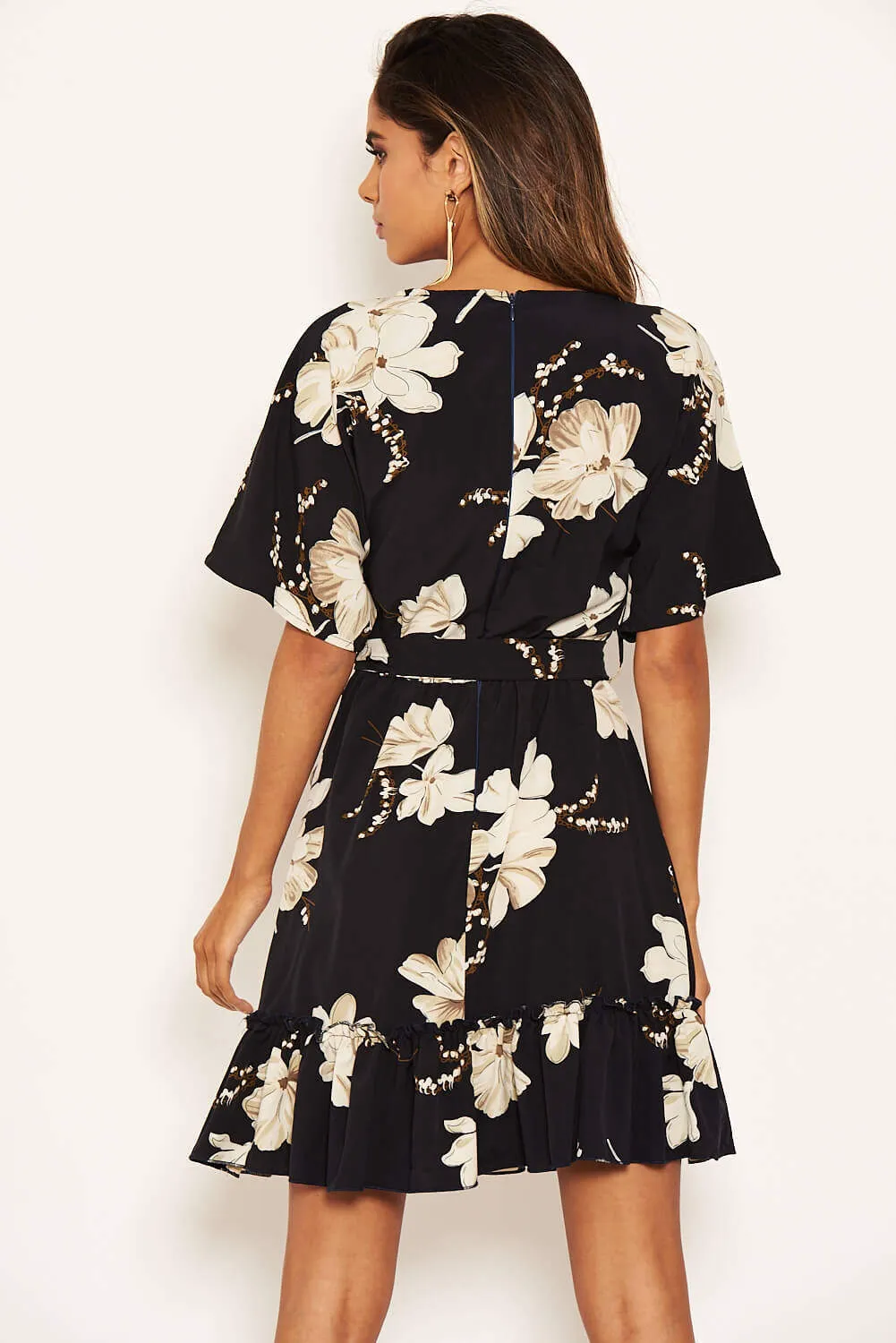 Navy Floral Frill Hem Dress sold by AX Paris product image thumbnail 5