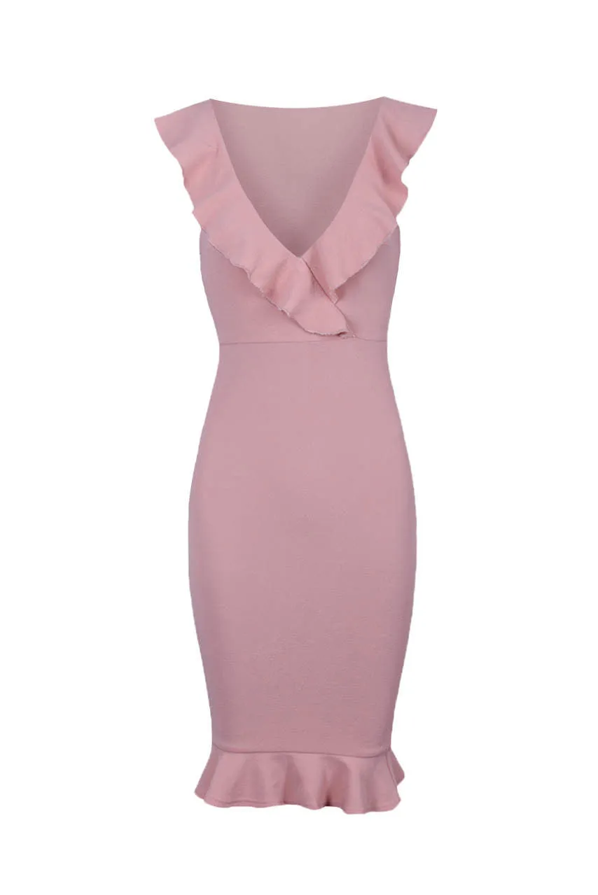 Blush V Neck Frill Detail Bodycon Dress sold by AX Paris product image thumbnail 4