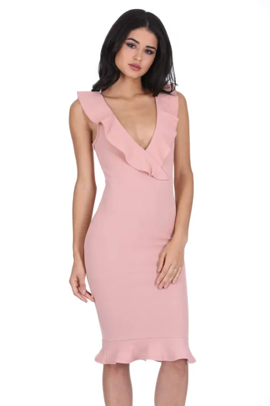 Blush V Neck Frill Detail Bodycon Dress sold by AX Paris