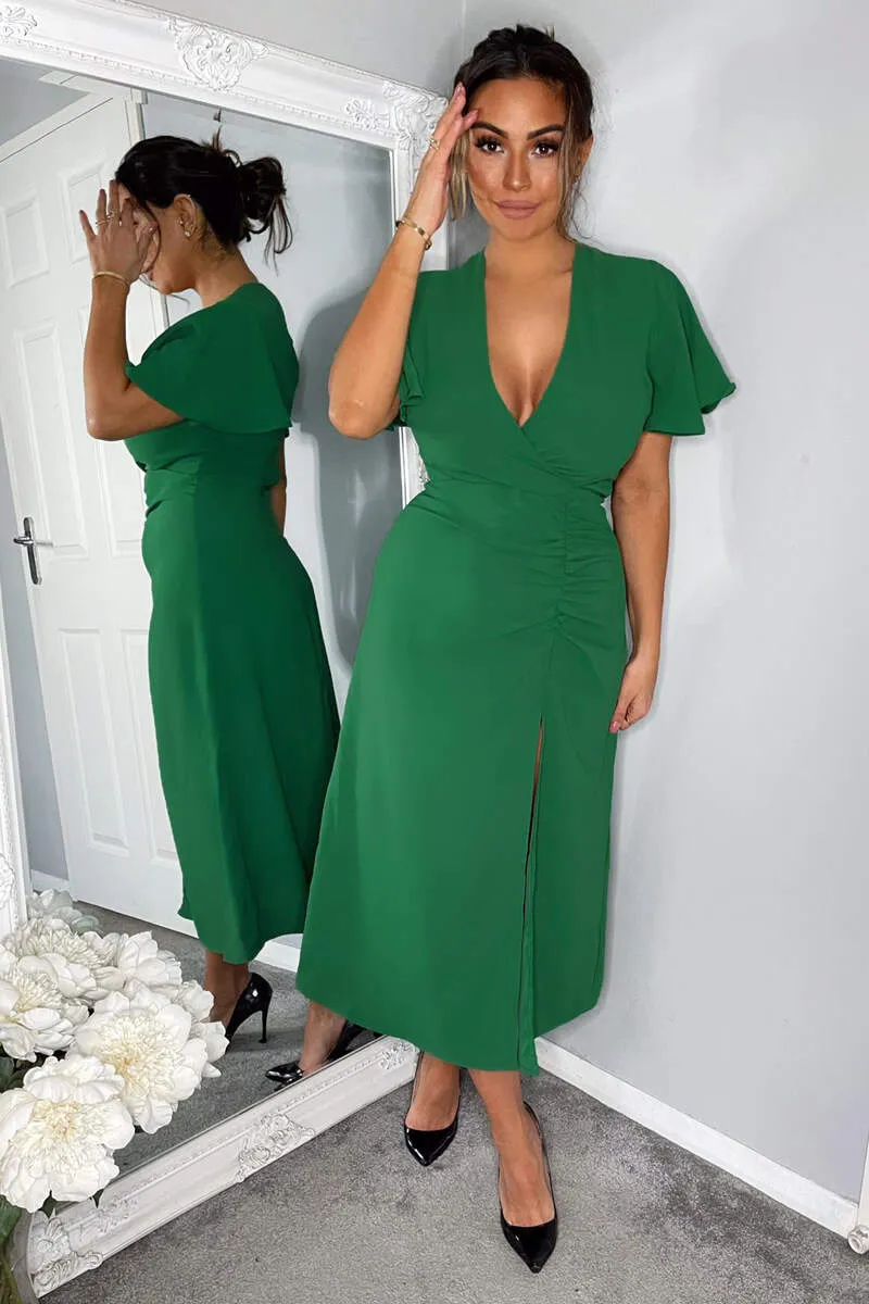 Green Ruched Split Leg Midi Dress sold by AX Paris product image thumbnail 3