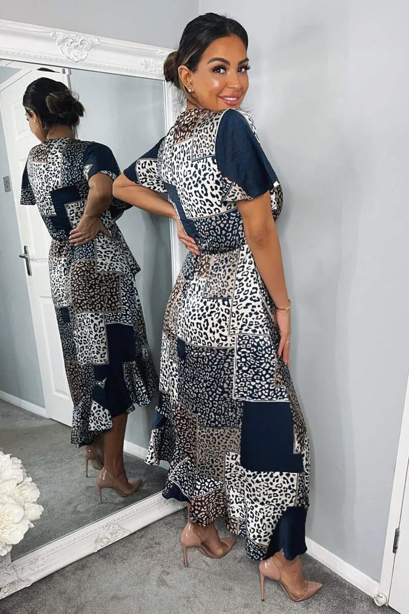 Navy Animal Print Patchwork Wrap Midi Dress sold by AX Paris product image thumbnail 5